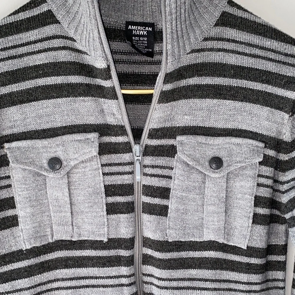 Boys Striped Zip-Up Sweater - Gray